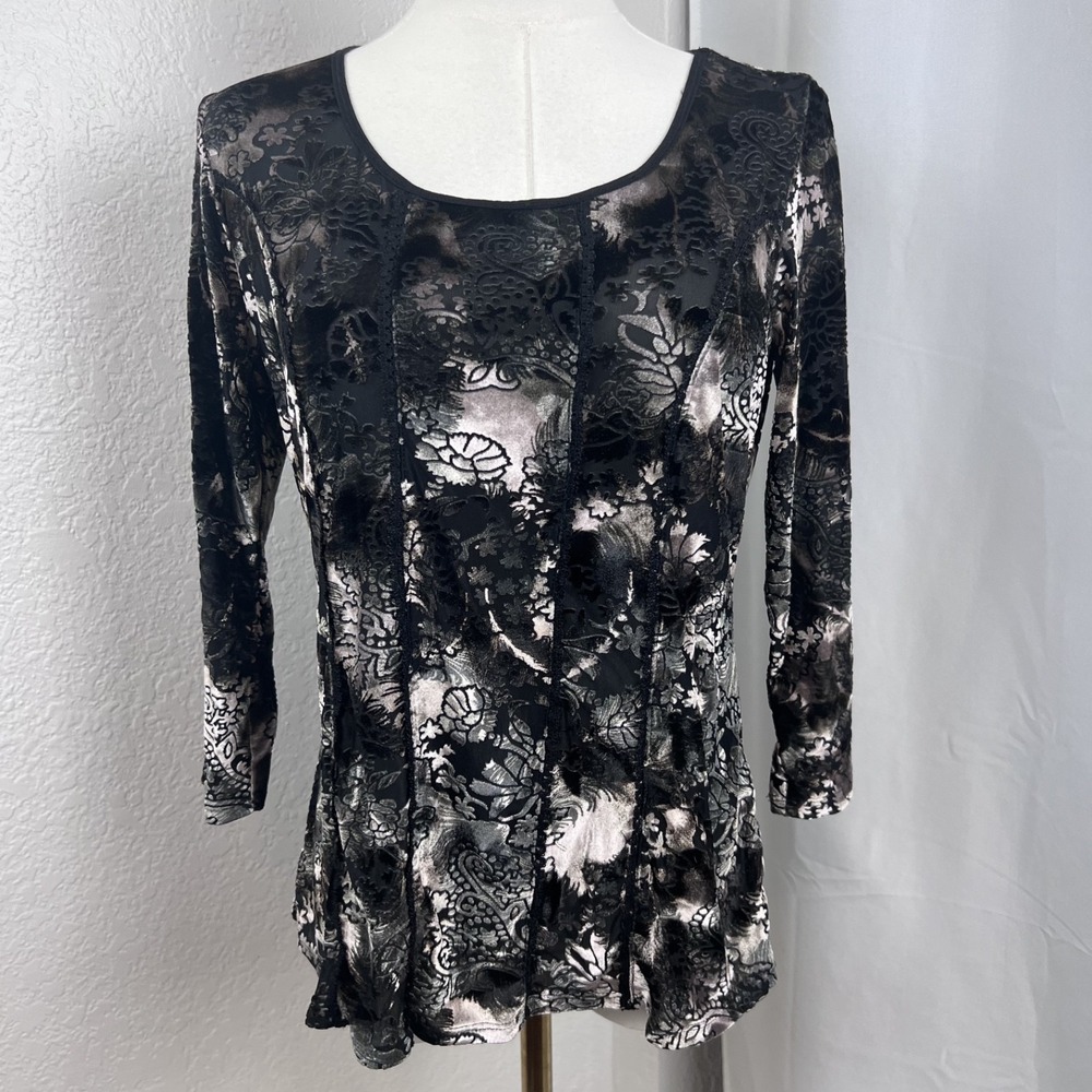 Vintage Floral Velvet Burnout Top Womens Medium Sheer Whimsigoth Fairy Grunge